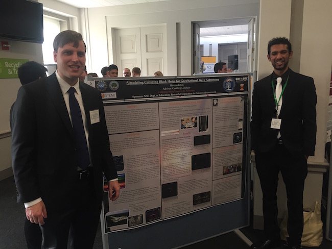 Haroon Khan presents at Posters on the Hill together with faculty mentor Geoffrey Lovelace.