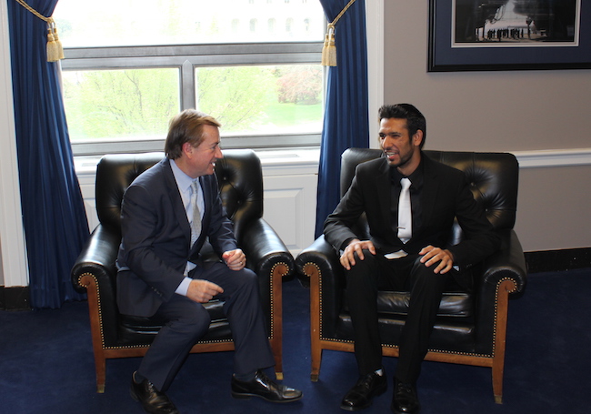 CSUF undergraduate Haroon Khan meets with U.S. Representative Ed Royce (CA-39) as part of the 2015 Posters on the Hill program