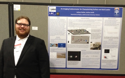 Josh Hacker presents a poster on his LIGO-related optics research. 