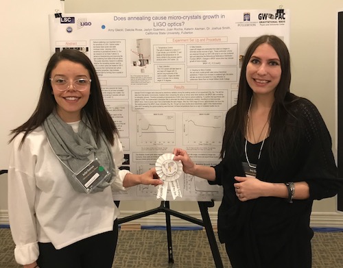 CSUF's Amy Gleckl and Jazlyn Guerrero show of their award winning experimental poster on experimental optics.